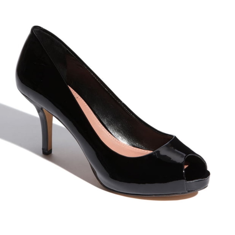 Vince Camuto “Kira” Patent Leather Peep Toe Pumps